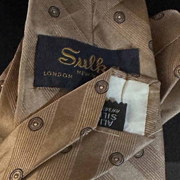 Sulka Silk Tie Tan Light Brown Beige Metallic Bronze Metal - Picture 5 of 6